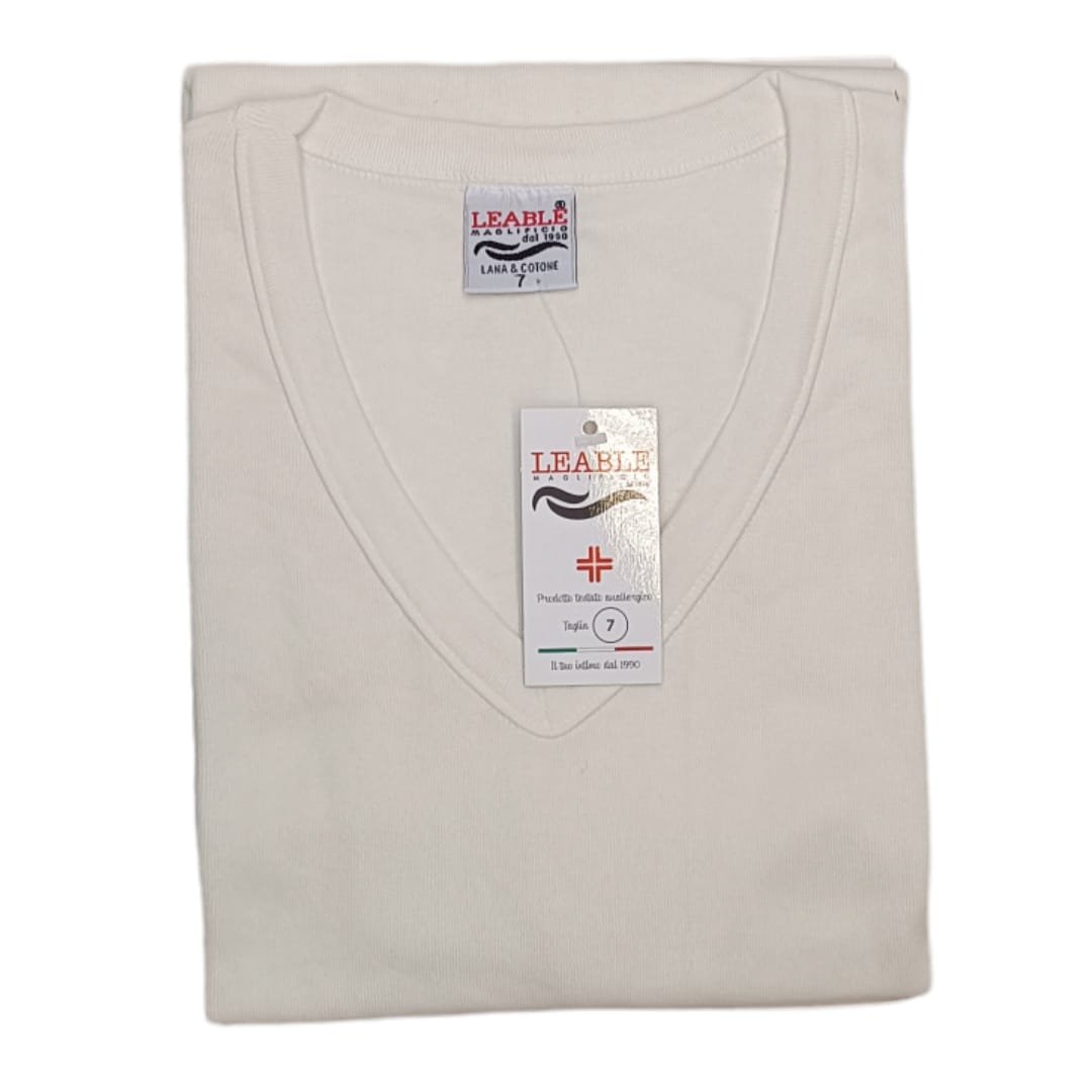 t-shirt scollo v uomo leable lana e cotone